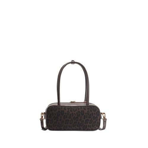 Classic Leather Leopard Print Bowling Bag