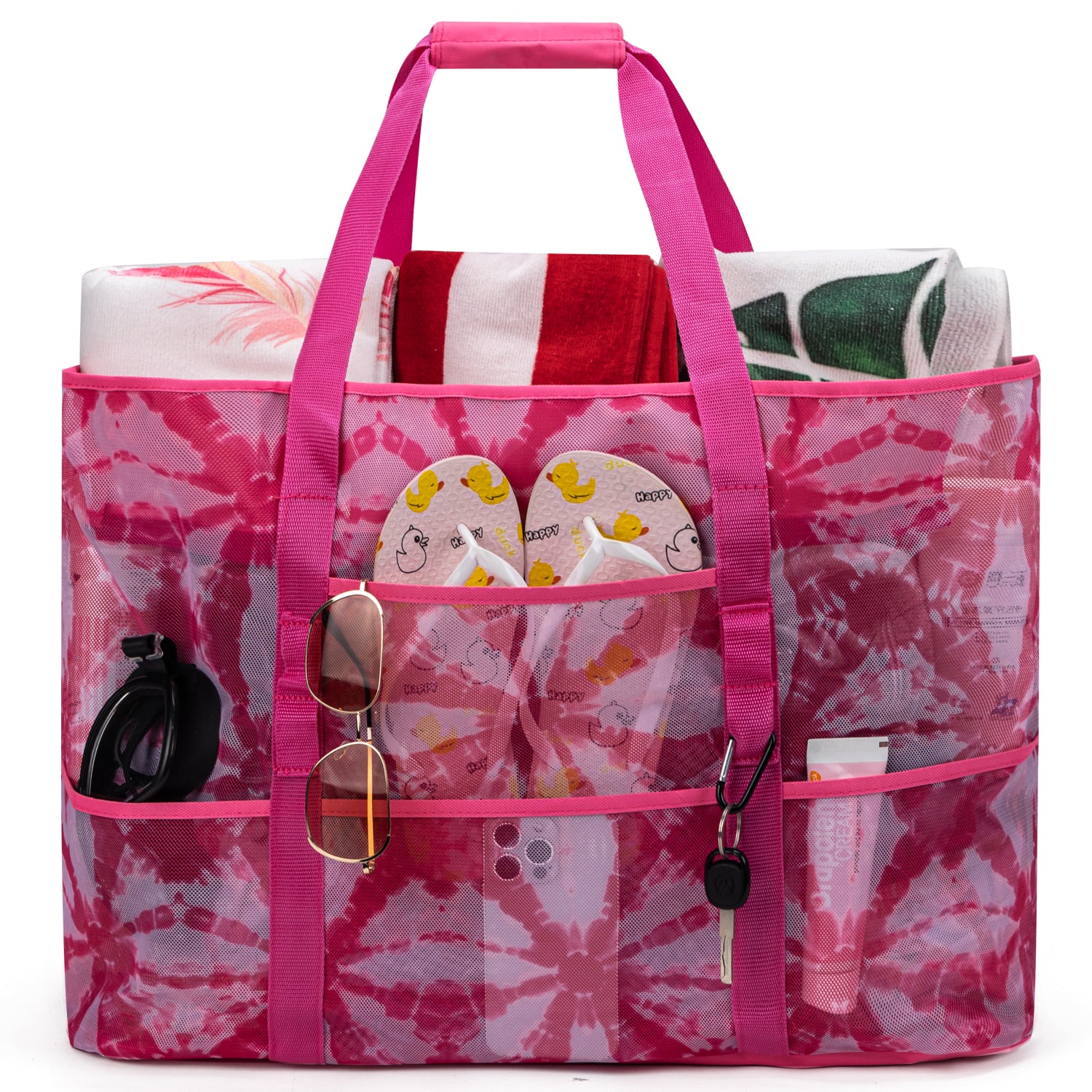 Large Pattern Beach Bag for Women with Zipper Lightweight Handbag Tie-dye