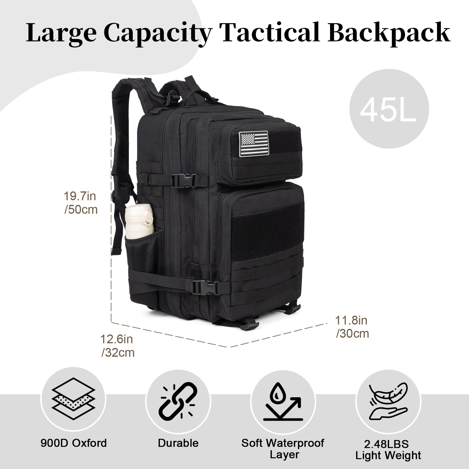 Large Military Tactical Backpack Travel Waterproof