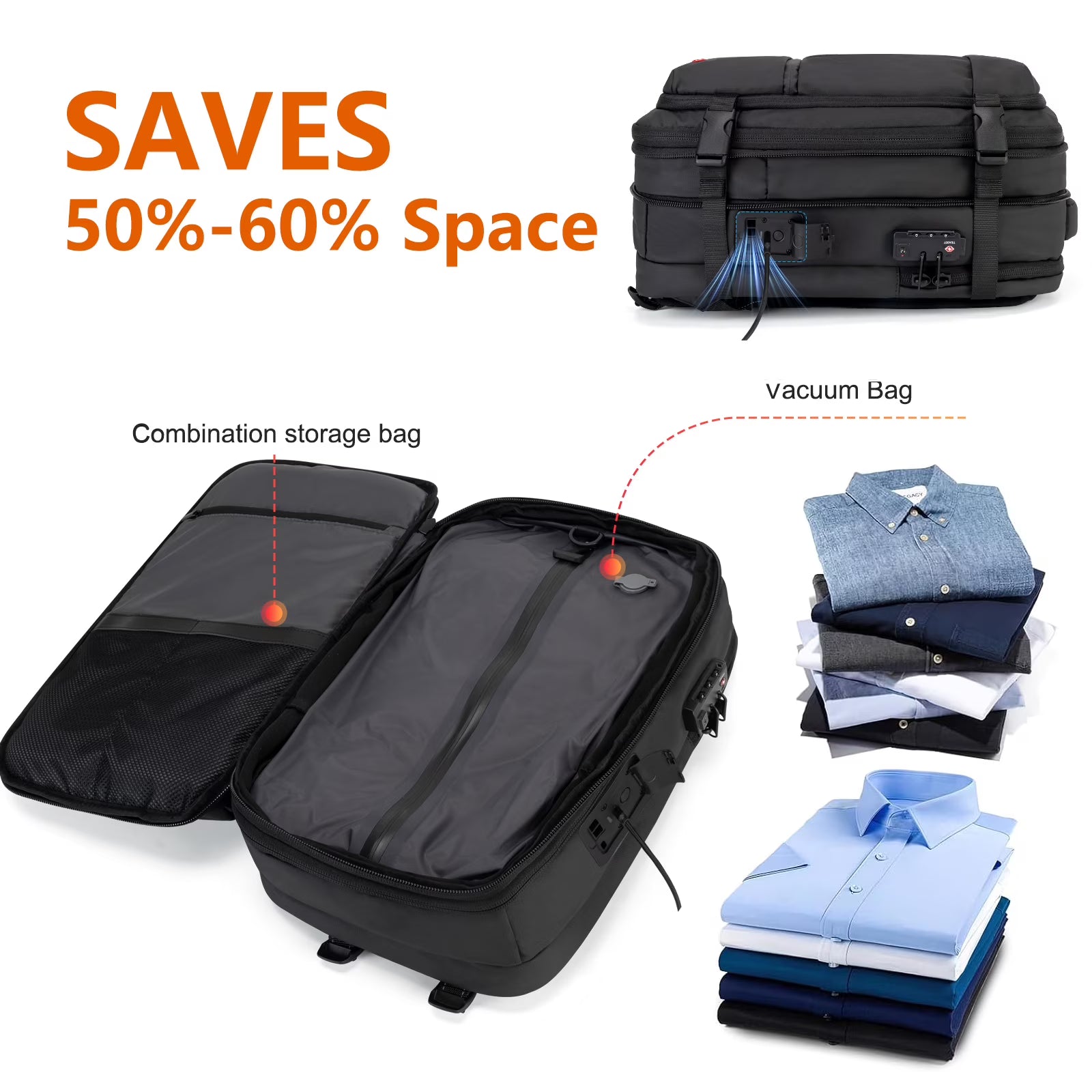 Air Travel Bag Vacuum Backpack 80L Expandable