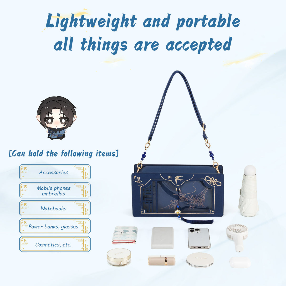 Swallows Return Ita Bag with room for phone umbrella notebook cosmetics and accessories
