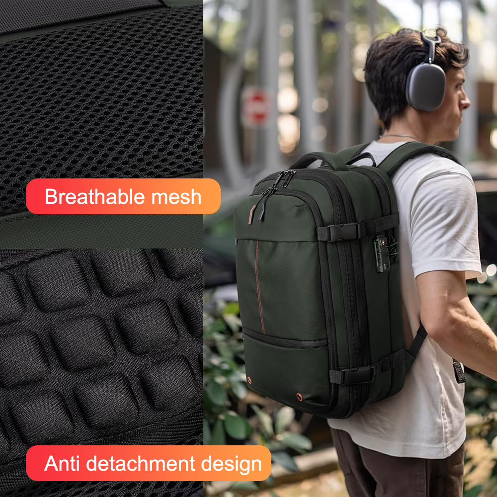 Green Vacuum Backpack for Travel Water Resistant , Kabaqoo 60L Expandable Vacuum Compression Bag with Electric Vacuum Pump, TSA Lock, Wet Dry Separation, Gifts