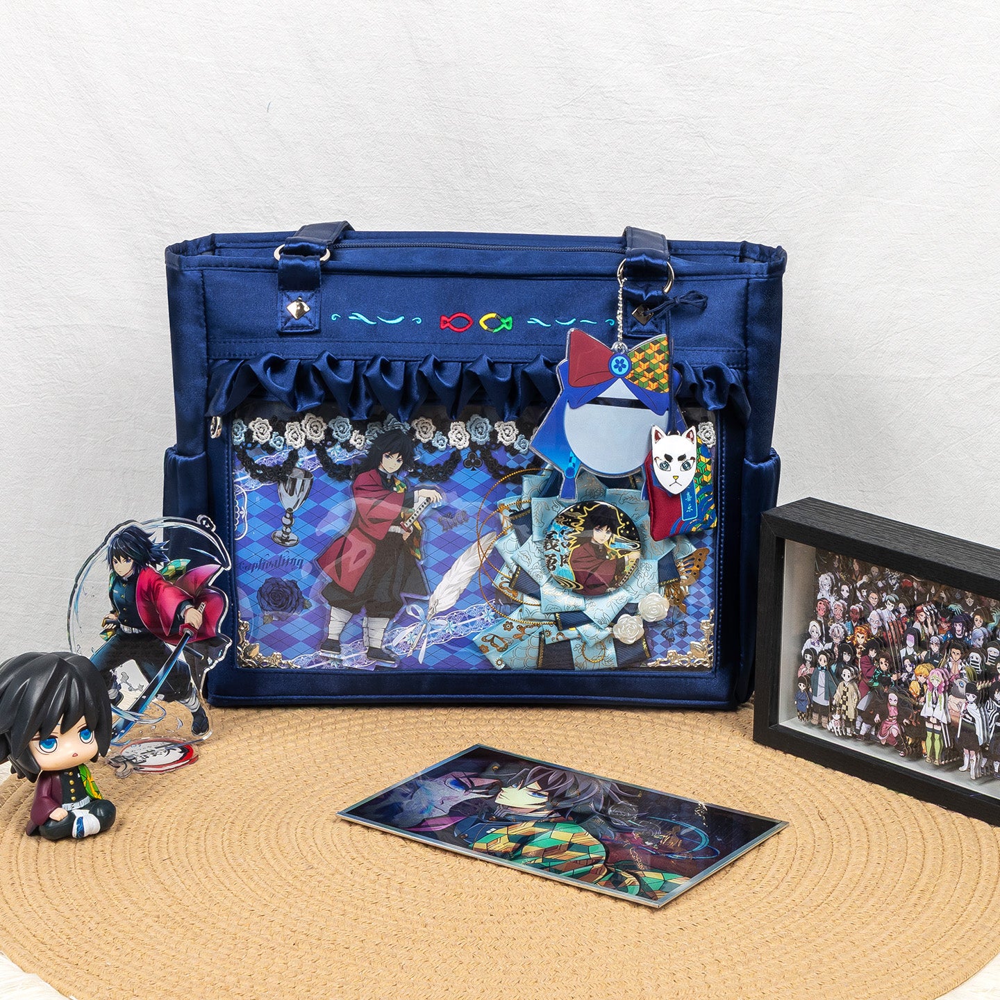 Water Hashira Demon Slayer Ita Bag | Ripples in the Deep Blue Elegant Anime Tote Shoulder Bag detail view for collectors