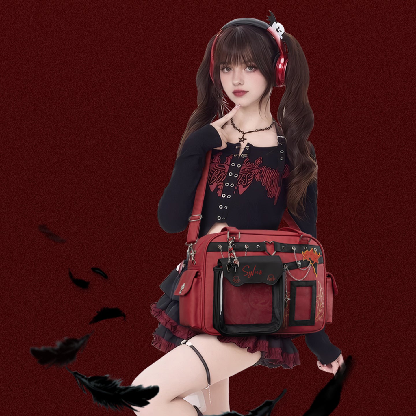 【QinChe Sylus】Halloween Tote Pain Bag Cross-body Shoulder Bag side view and hardware detail