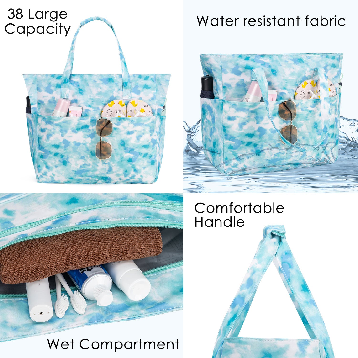 Extra Large Beach Bag Waterproof with Zipper & Wet Compartment