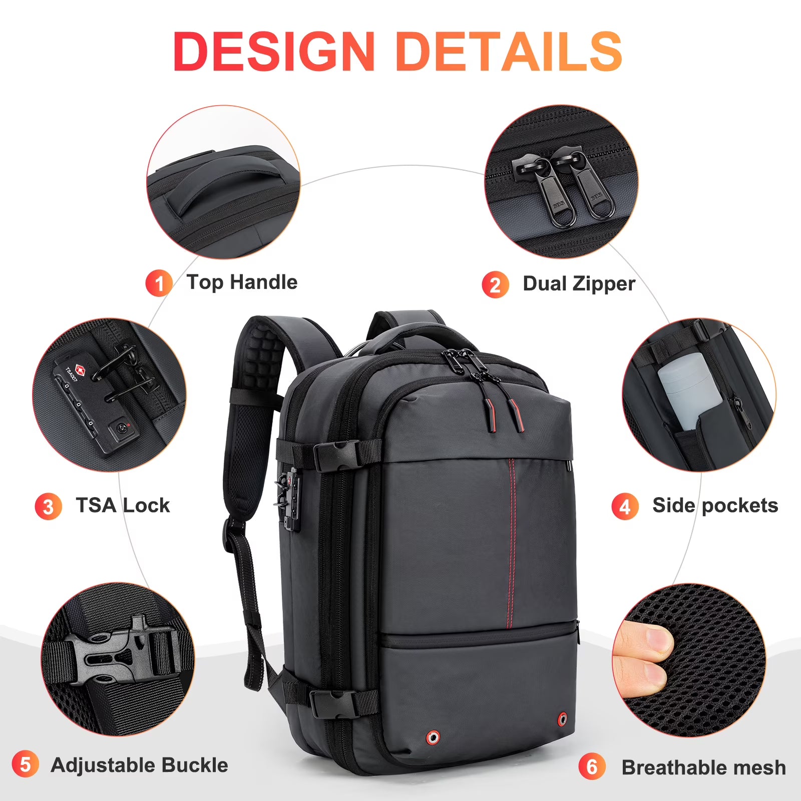 Grey Vacuum Backpack for Travel Water Resistant , Kabaqoo 60L Expandable Vacuum Compression Bag with Electric Vacuum Pump, TSA Lock, Wet Dry Separation, Gifts
