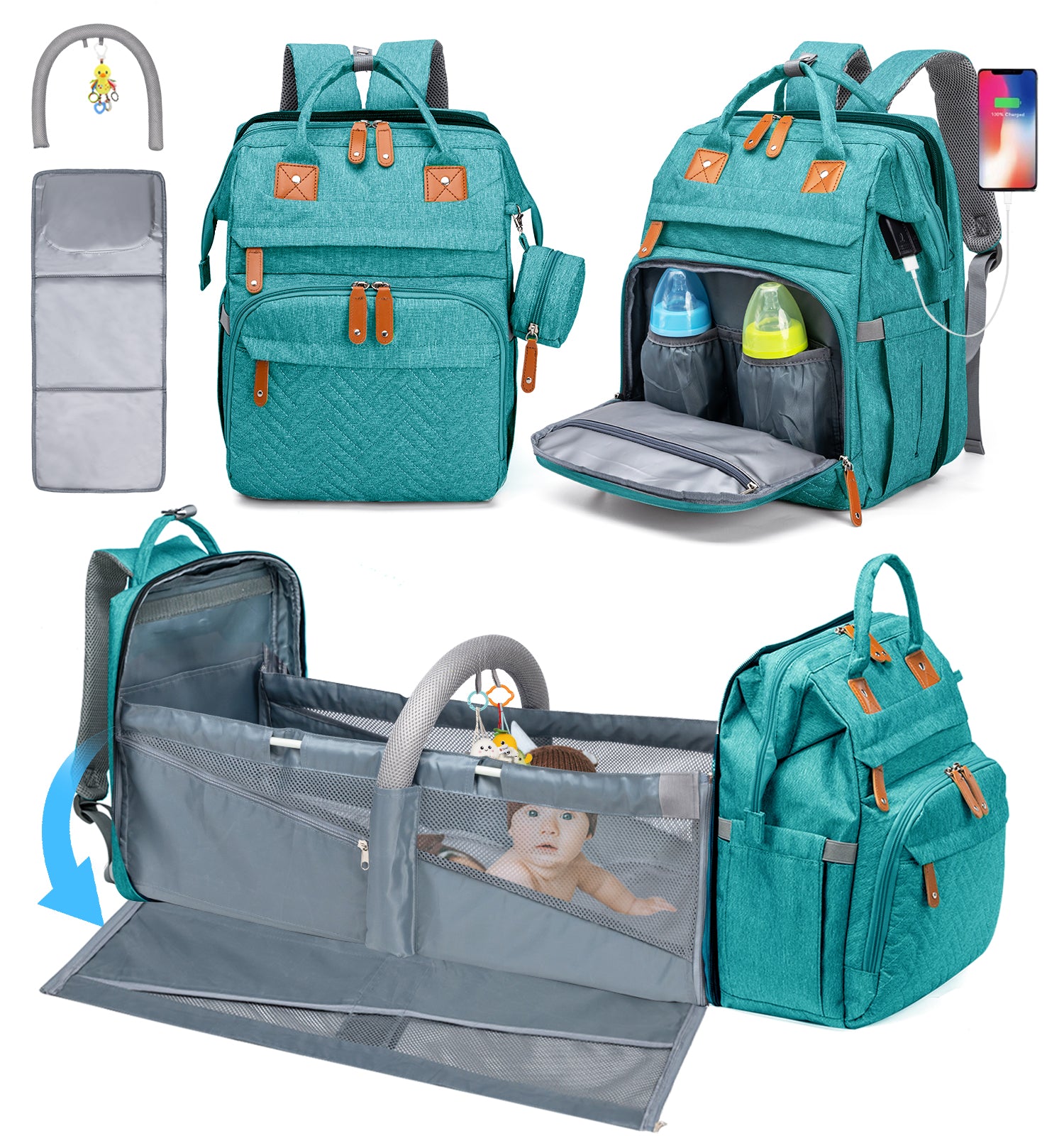 Large Mommy Backpack Diaper Bags turns into a Changing Bed MMB-2s