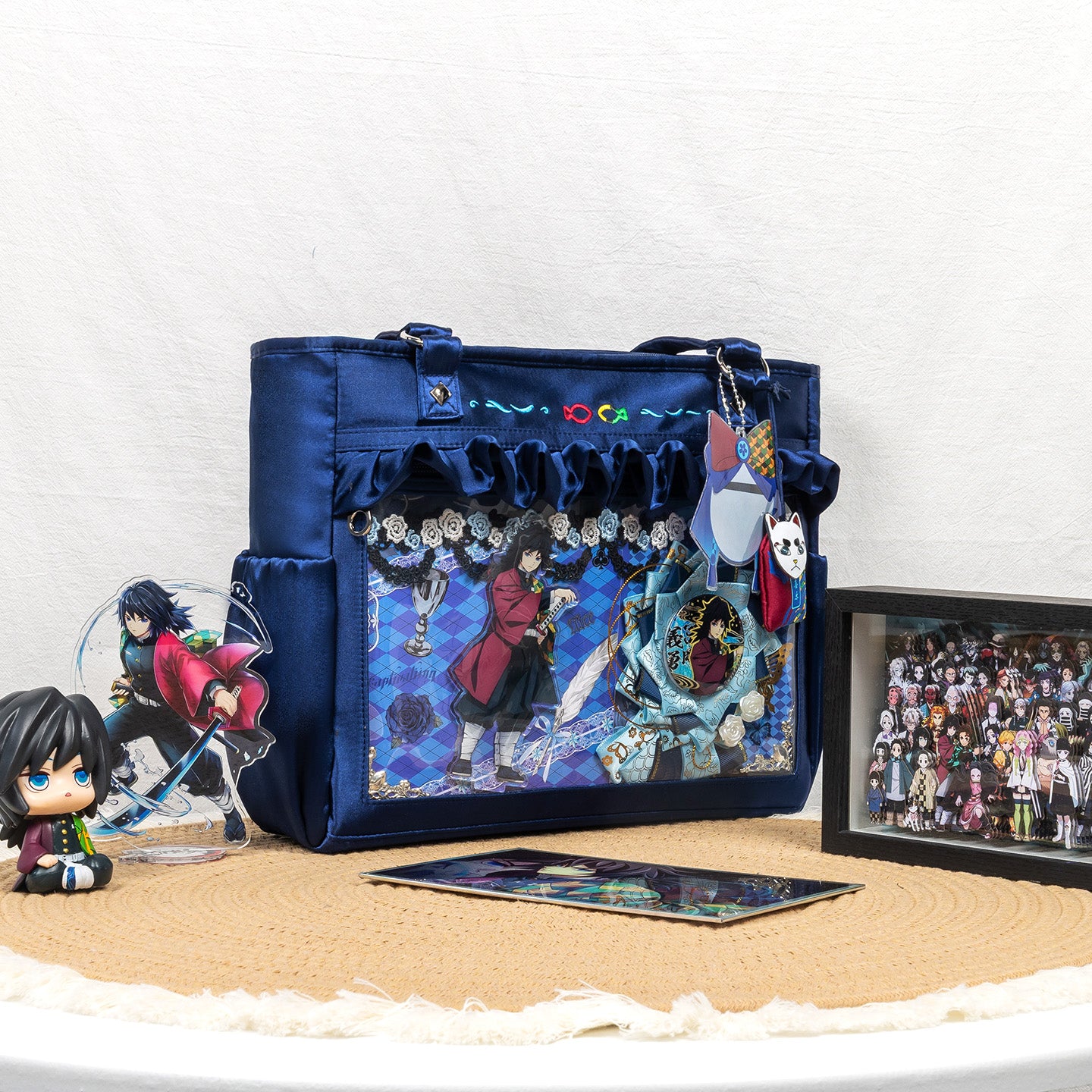 Water Hashira Demon Slayer Ita Bag | Ripples in the Deep Blue Elegant Anime Tote Shoulder Bag interior storage and daily