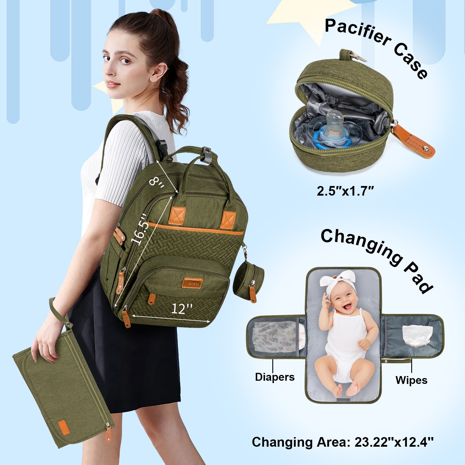 Large Mommy Backpack Baby Diaper Bags for Boys Girls Multifunction Waterproof MMB-3