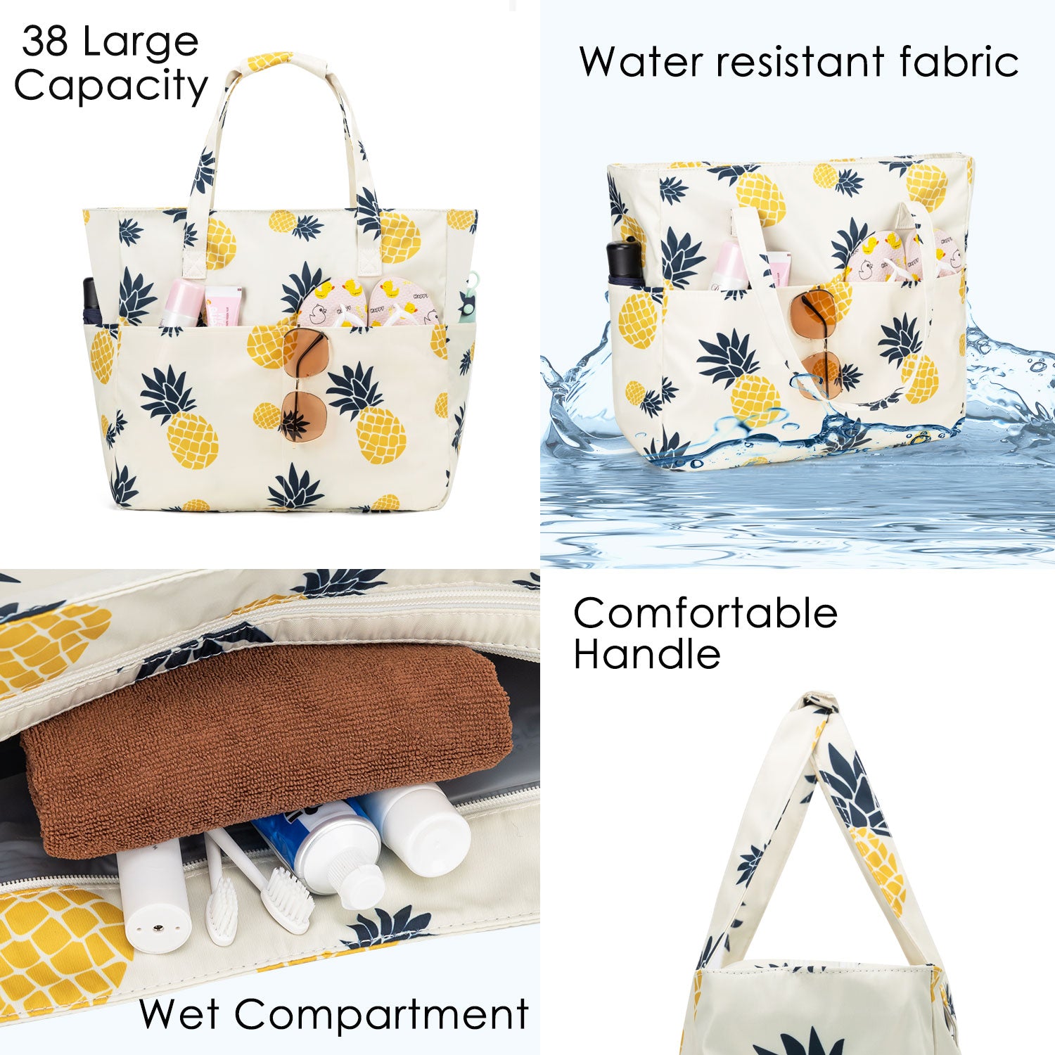 Oversized Waterproof Beach Bag with Zipper & Wet