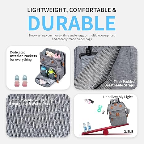 Diaper Bag Backpack with Detachable Changing Station, Large Capacity Baby Diaper Bags for Boys & Girls