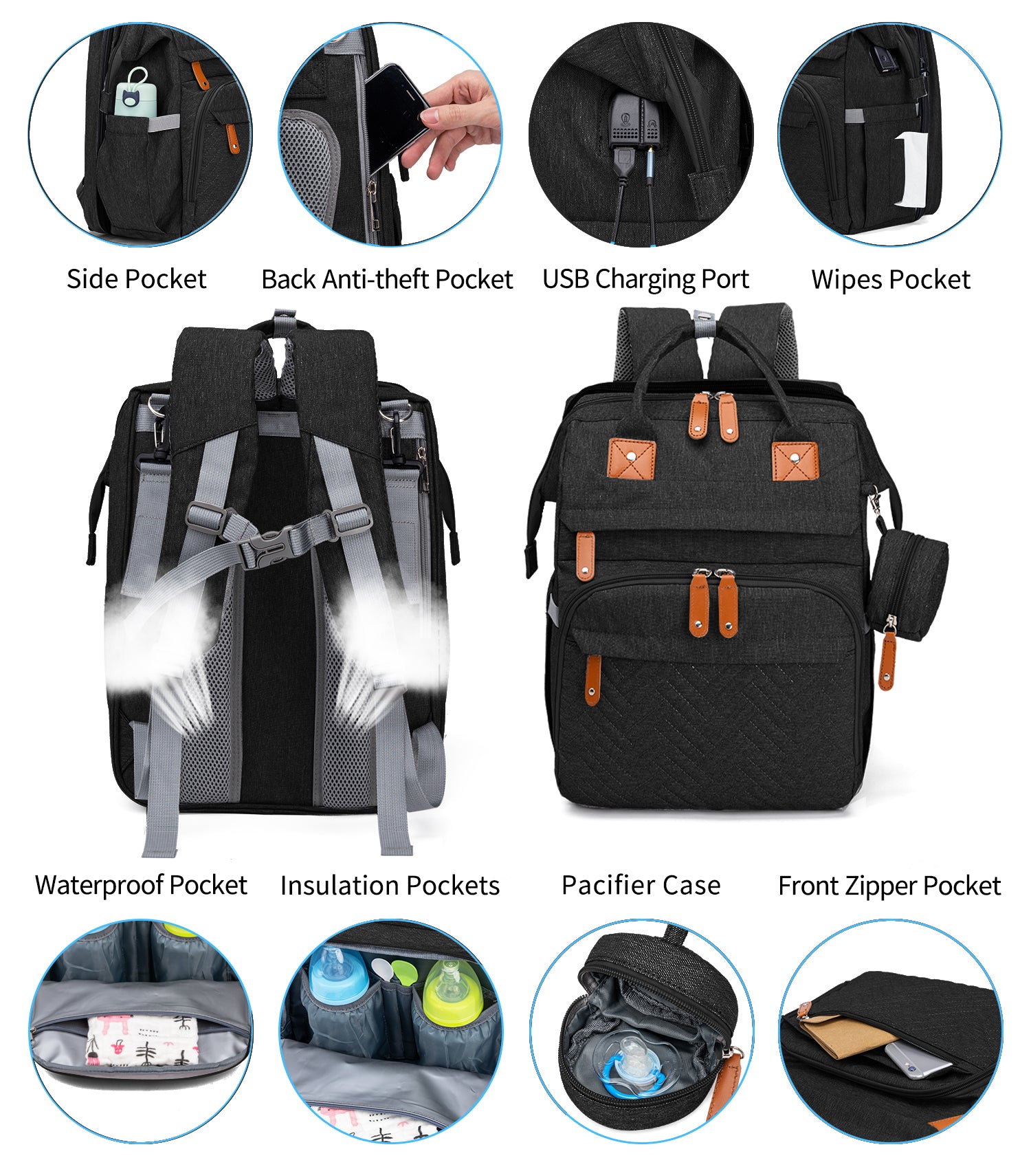 Large Mommy Backpack Diaper Bags turns into a Changing Bed MMB-2s