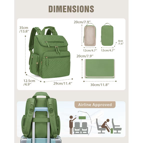 KABAQOO Diaper Bag Backpack with Changing Pad and Insulated Pockets, Green
