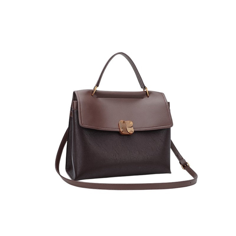 Vintage Leather  Lock Shoulder Crossbody Bag