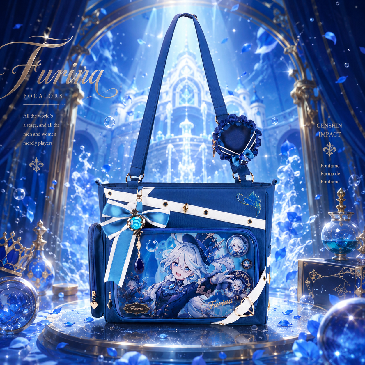 Furina ita bag blue anime display shoulder bag with clear window