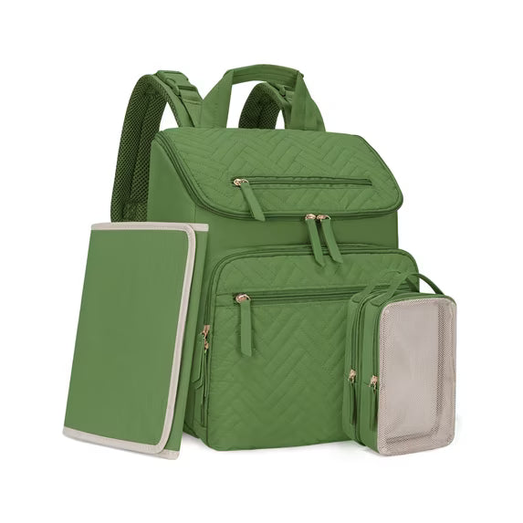 KABAQOO Diaper Bag Backpack with Changing Pad and Insulated Pockets, Green