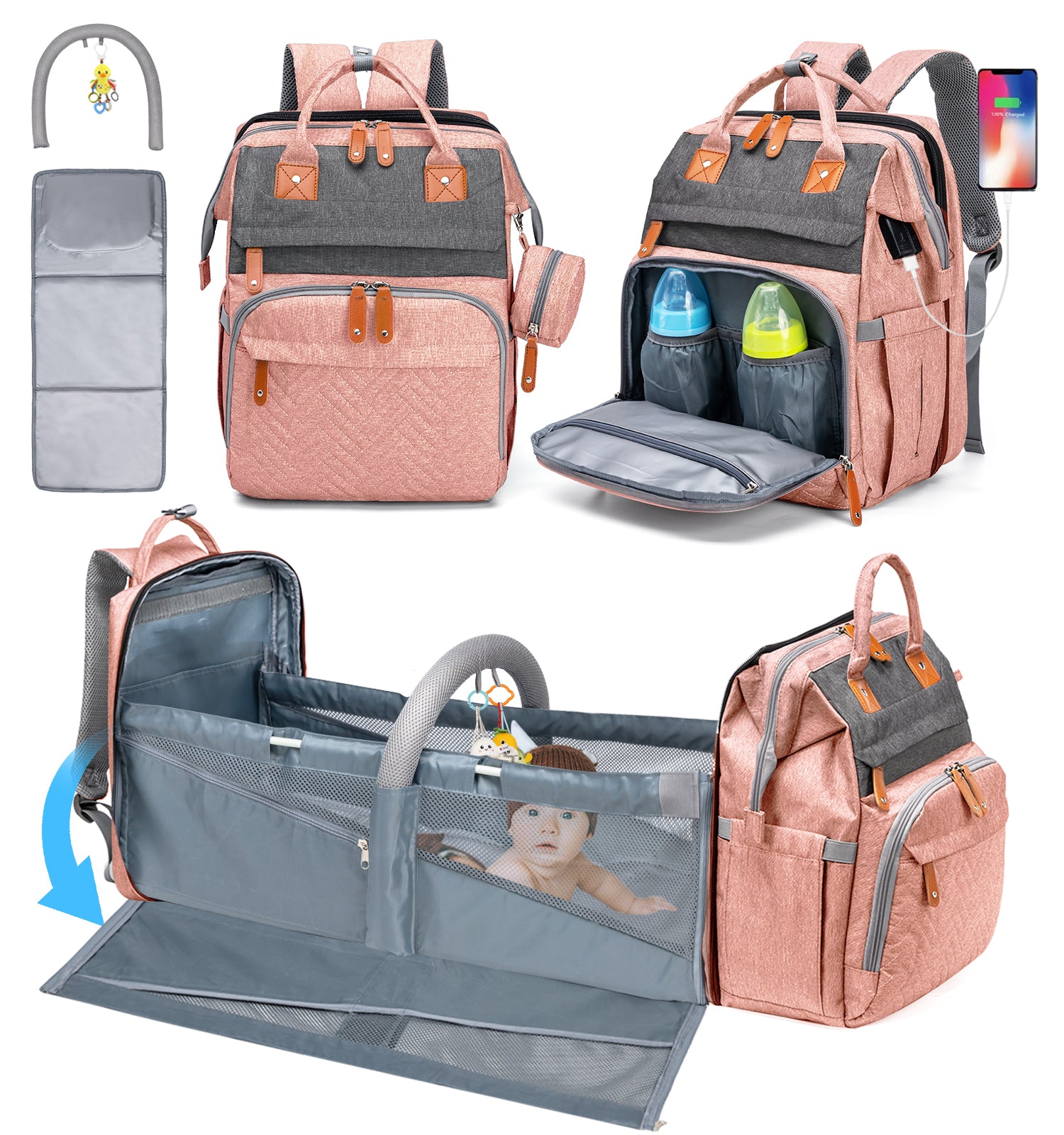 Large Mommy Backpack Diaper Bags turns into a Changing Bed MMB-2s