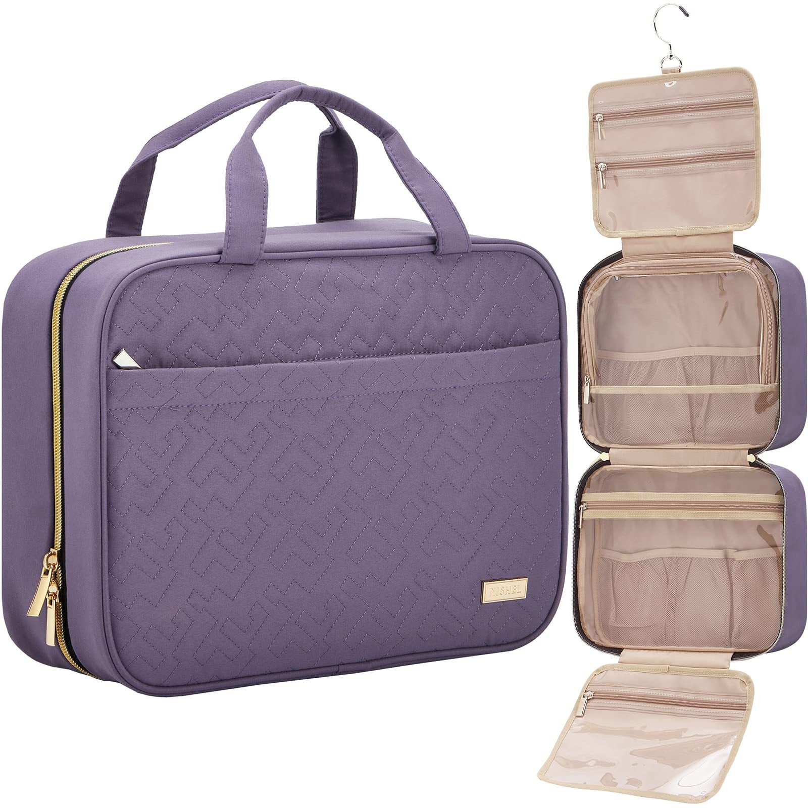 Portable Hanging Travel Toiletry Bag for Women. Large Organizer for Full-Sized Shampoo Purple Large Portable Hanging Travel Toiletry Bag for Women. Large Organizer for Full-Sized Shampoo Purple Large