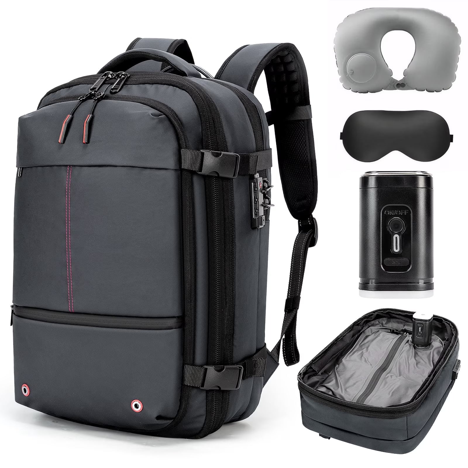 Vacuum Backpack for Travel Water Resistant , Kabaqoo 60L Expandable Vacuum Compression Bag with Electric Vacuum Pump, TSA Lock, Wet Dry Separation, Gifts