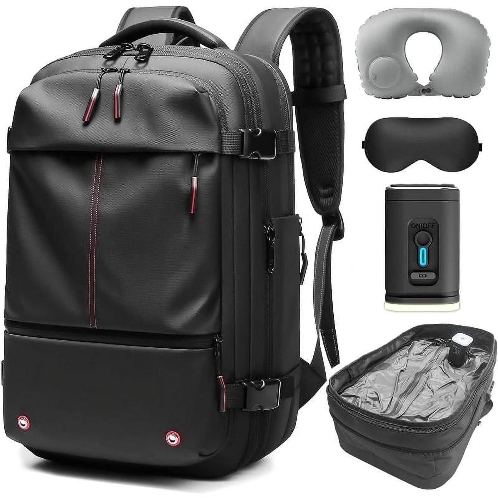 Black Vacuum Backpack for Travel Water Resistant , Kabaqoo 60L Expandable Vacuum Compression Bag with Electric Vacuum Pump, TSA Lock, Wet Dry
