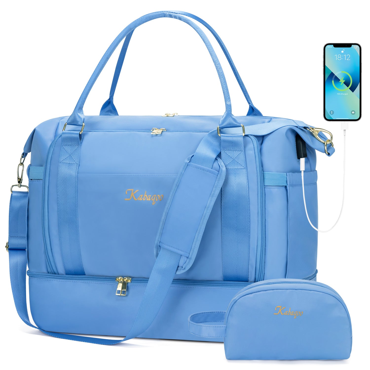 Travel Duffel HandBag with USB Charging Port, Large Carry On Airport Bag Gym Duffle Bag