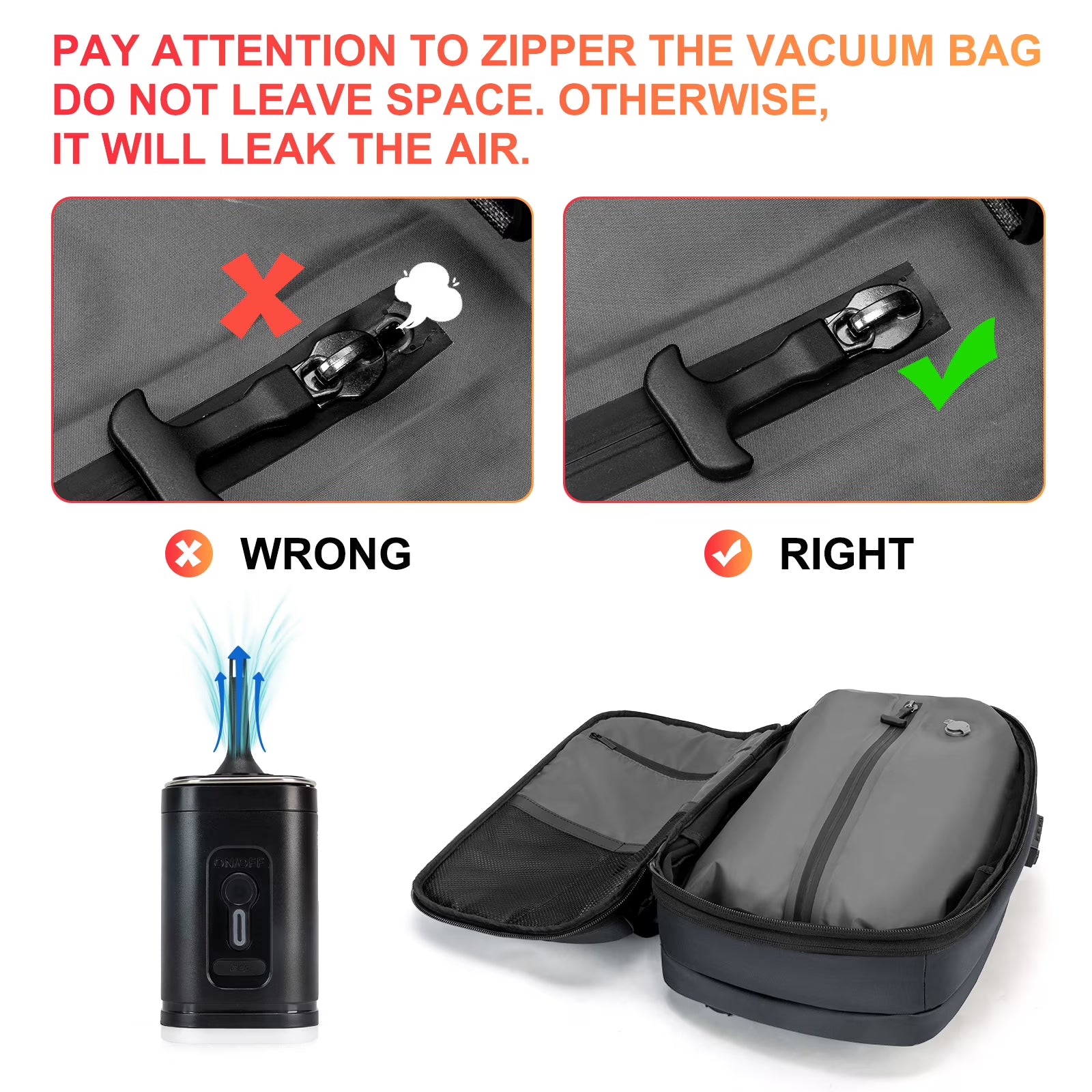 Grey Vacuum Backpack for Travel Water Resistant , Kabaqoo 60L Expandable Vacuum Compression Bag with Electric Vacuum Pump, TSA Lock, Wet Dry Separation, Gifts